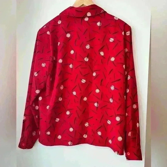 Vintage Liz Baker Red and Black Polka Dot Button Up Blouse Retro Eclectic 14 - Picture 8 of 12